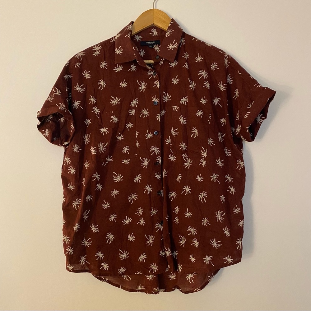 Madewell burgundy print popover button down shirt